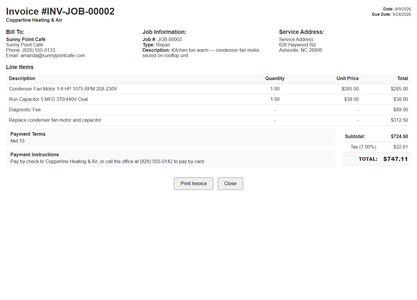 Invoice built from a job