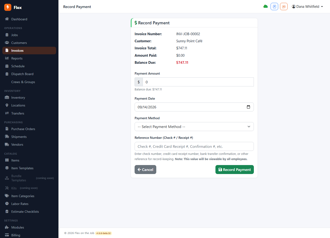 Record payment dialog