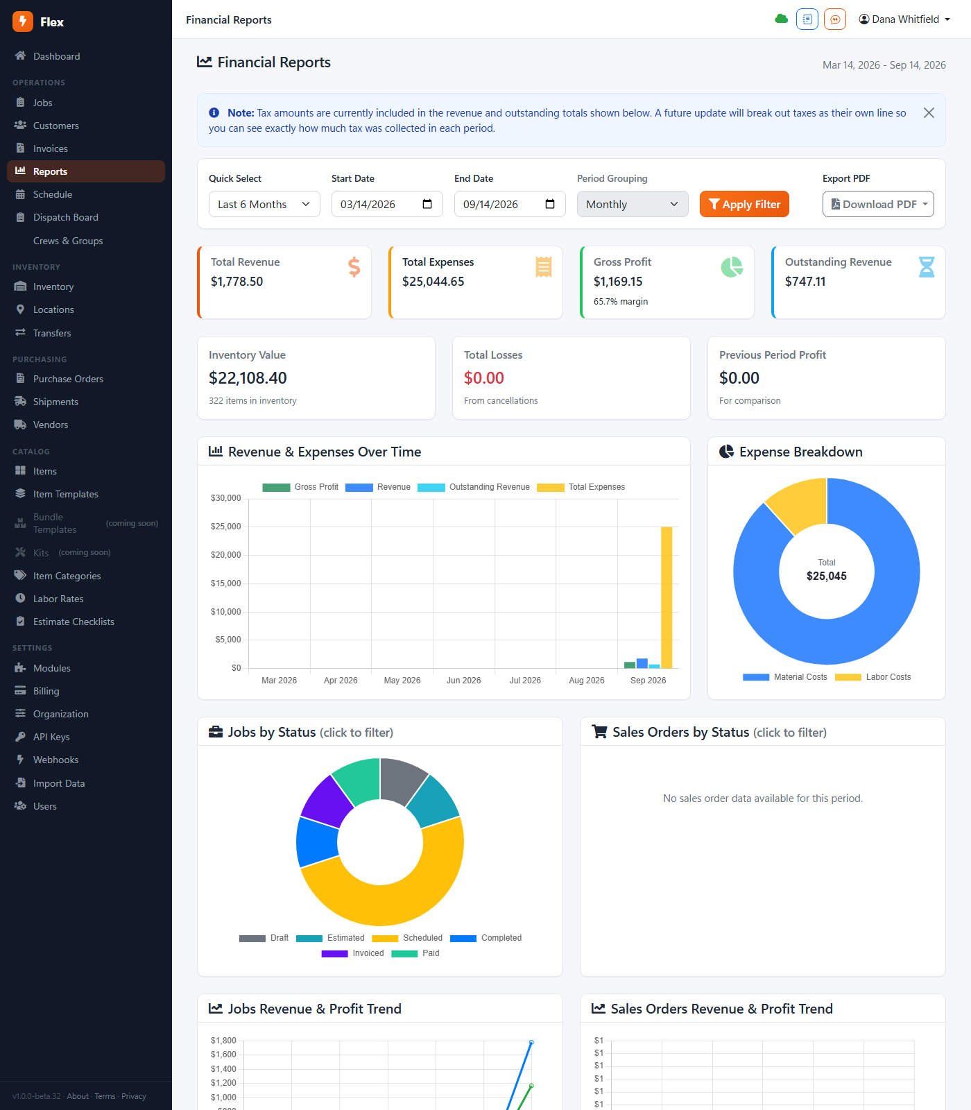 Reports page
